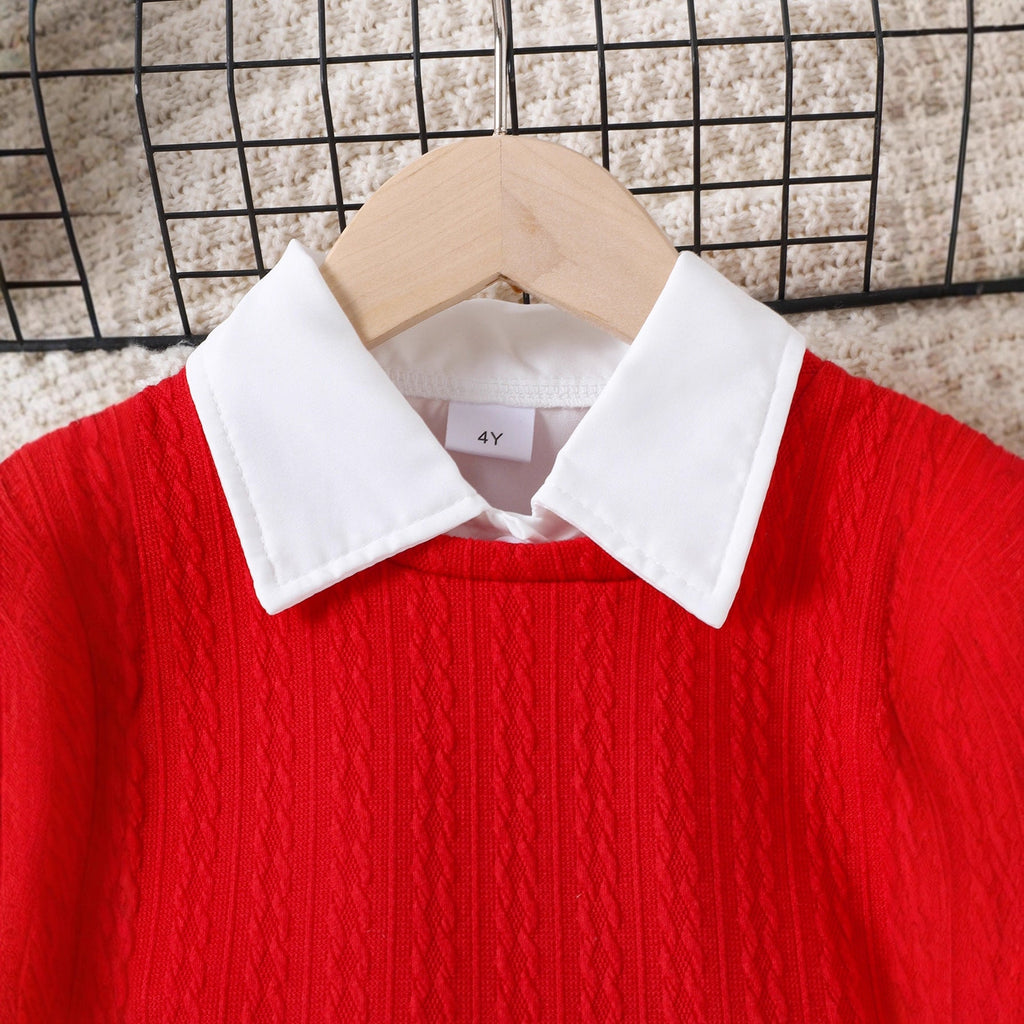 Girls Christmas Plaid 3-Piece Set - Knitted Vest & Shirt Outfit