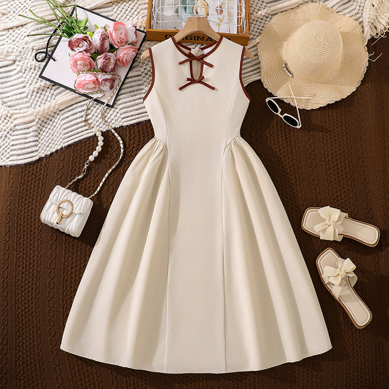 Riviera Elegance | Girls Sleeveless Patchwork Waist Elegant Maxi Dress