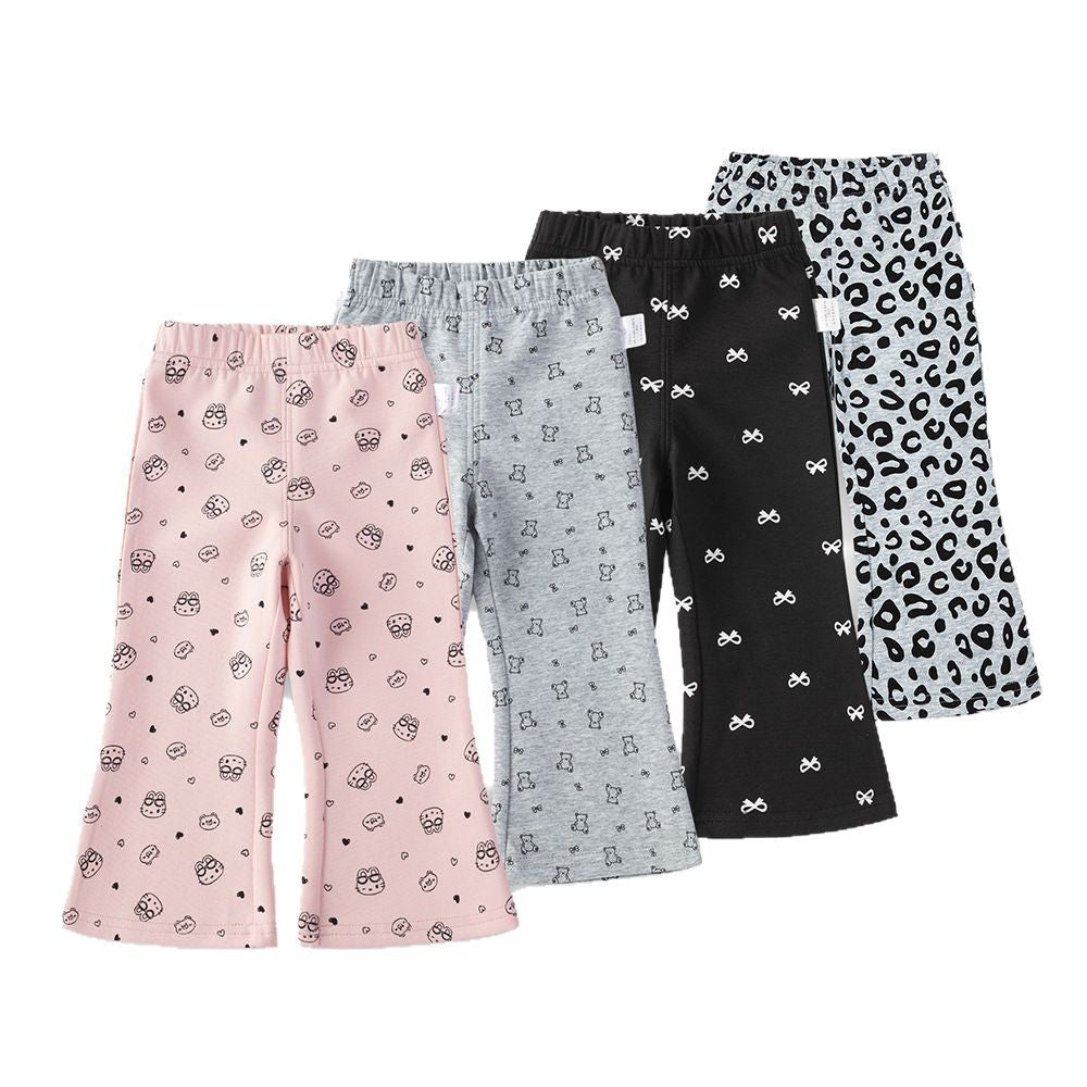 Girls Micro Flared Pants | Spring Love Print Casual Trousers