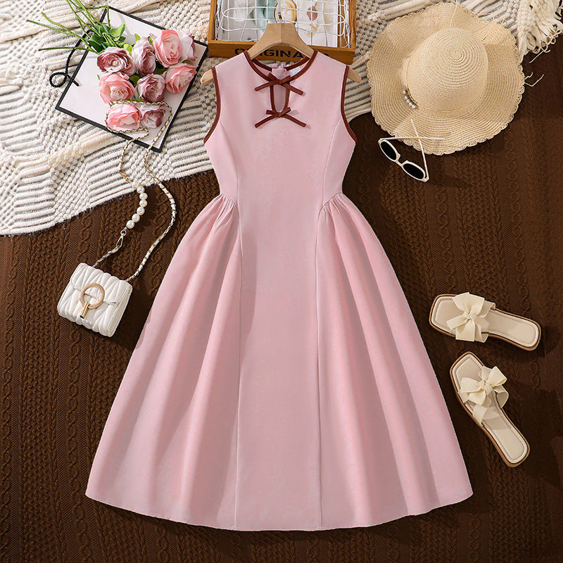 Riviera Elegance | Girls Sleeveless Patchwork Waist Elegant Maxi Dress