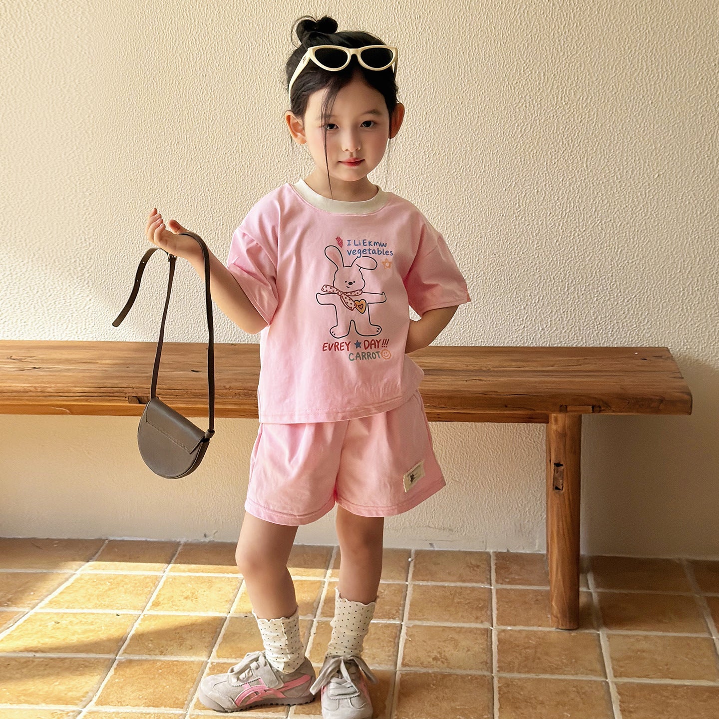 Girls Korean Style Short-Sleeve - Breathable Summer Fashion Shorts Set