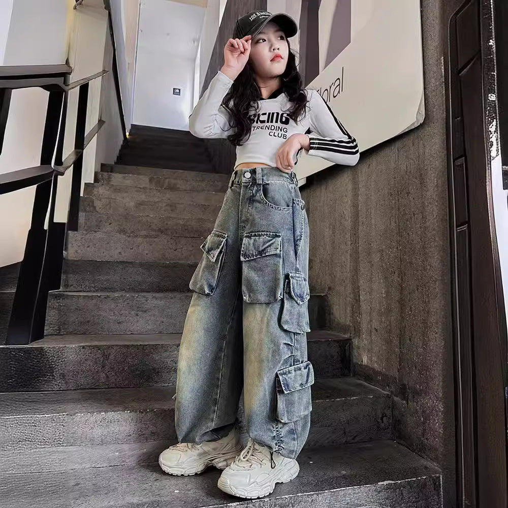 The Urban Rebel | Girl's Tiger-Print Denim Overalls