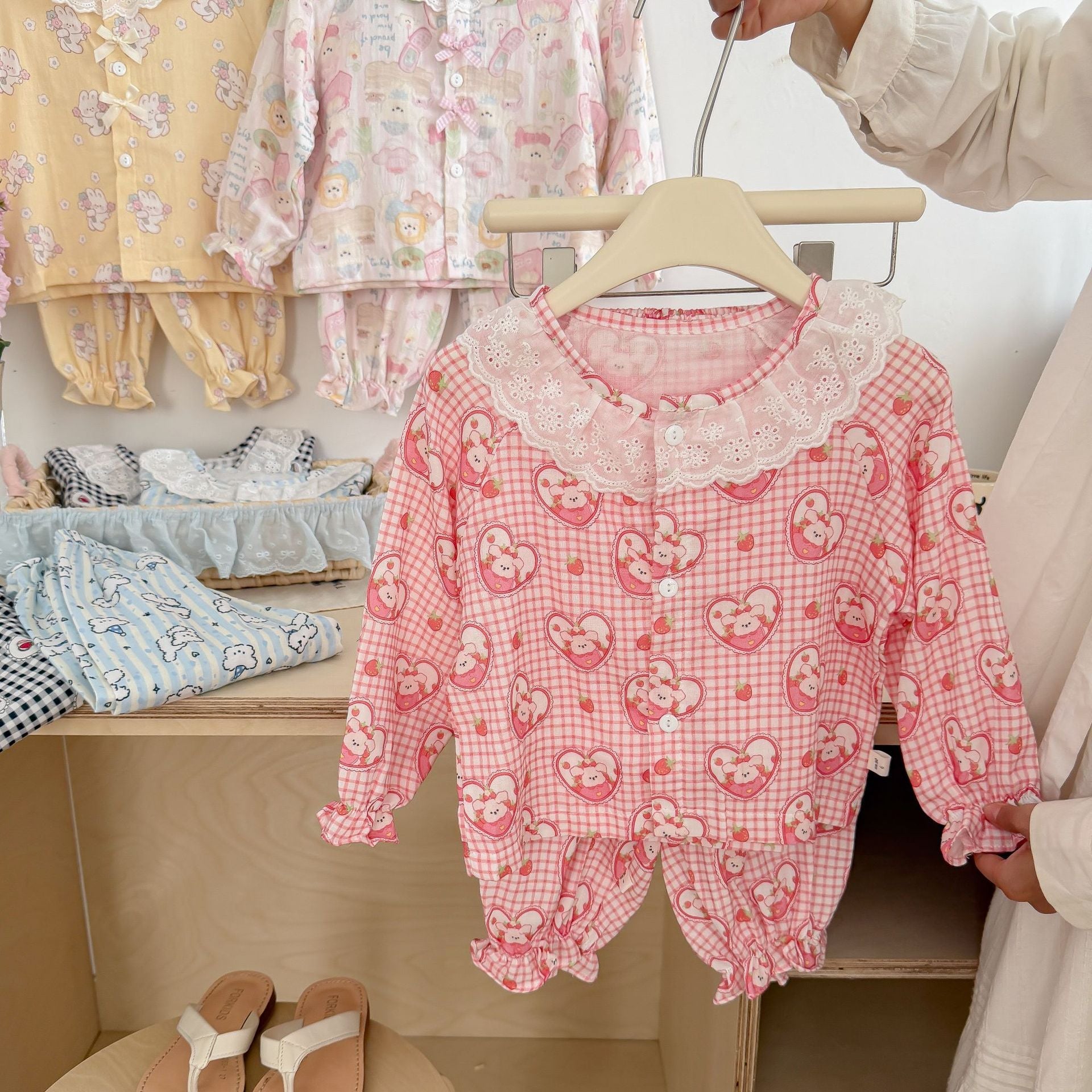 Girls Lace Pajamas Set |Summer Pure Cotton Loungewear Double Layer