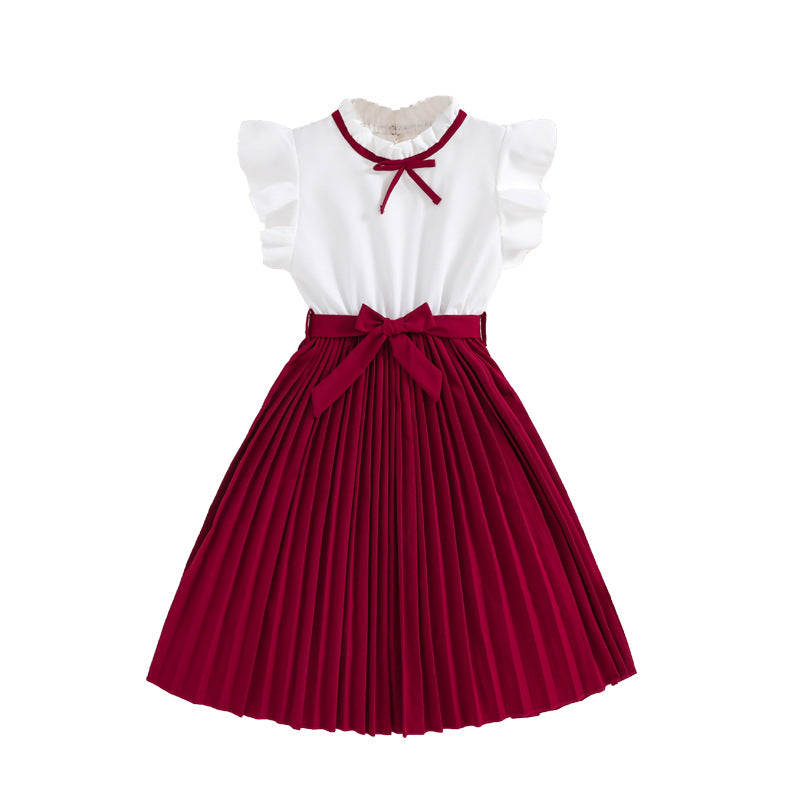 Girls Flying Sleeve Princess Dress |  Spring Summer Color Block Korean Dress