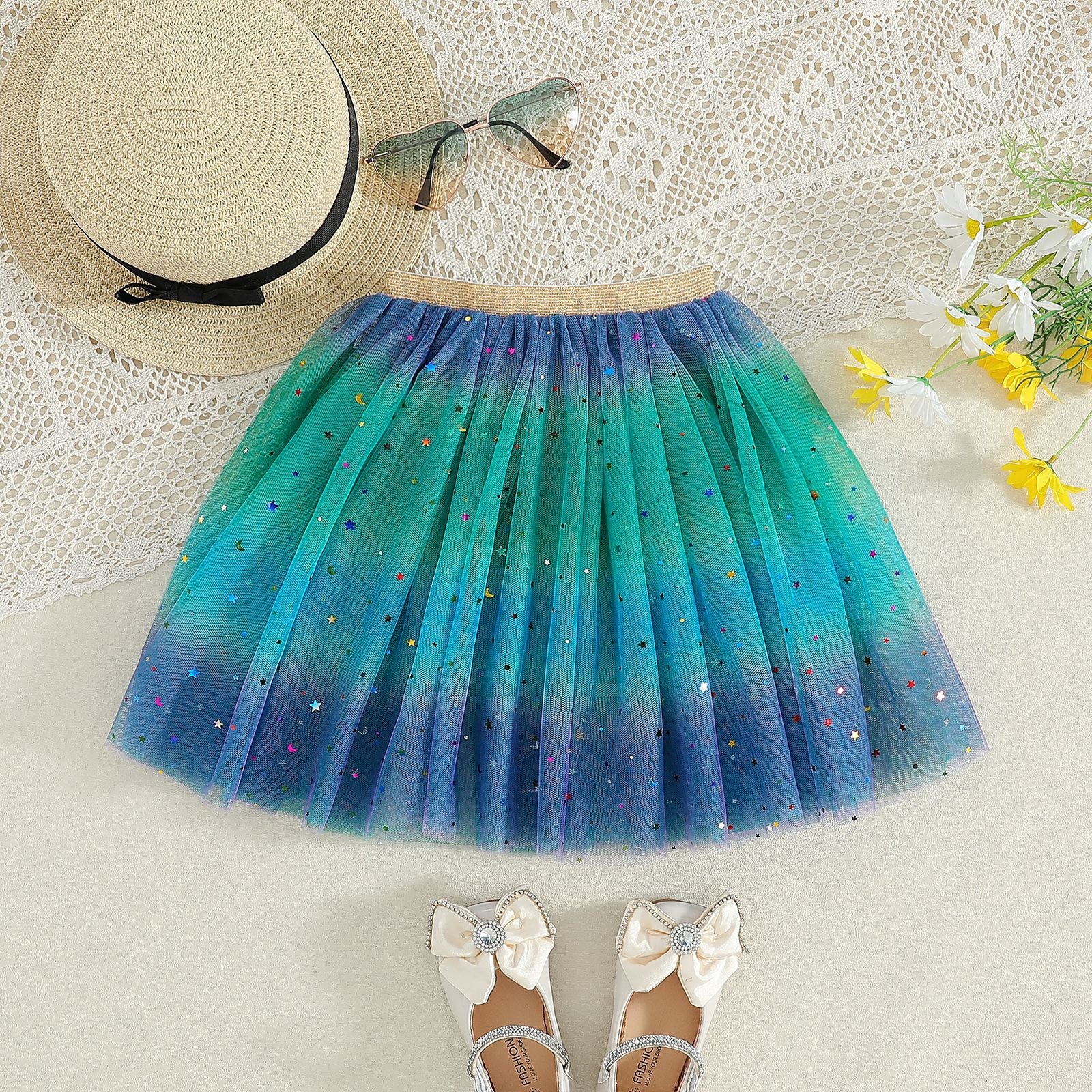 The Spectrum Shimmer | Girls’ Rainbow Sequin Performance Puffy Skirt